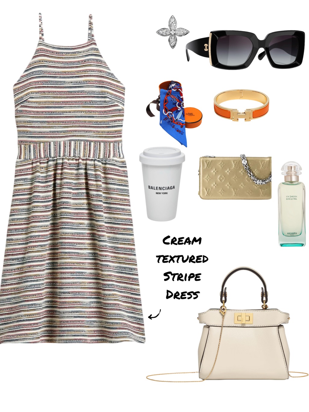 Banana Republic Cream Textured Multicolor Striped Midi Dress